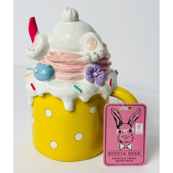 Bunny and Bean Cupcake Ice Cream in Coffee Mug Table Decor, Yellow Pink Pastel - Picture 2 of 3